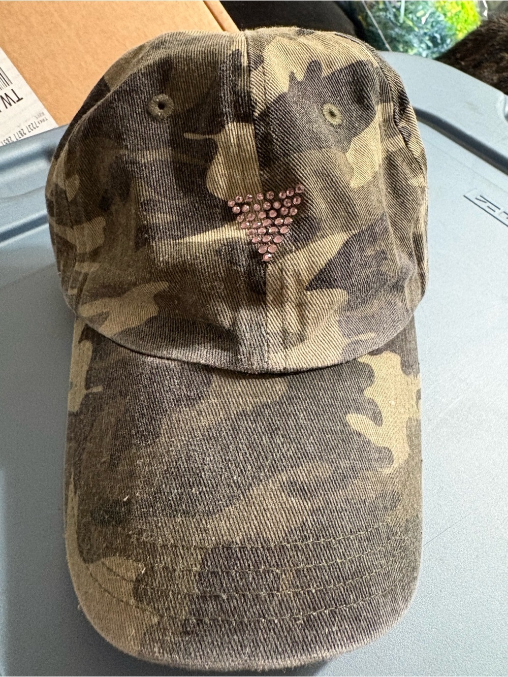 Guess Olive Green Camo Hat with Pink Logo Detail